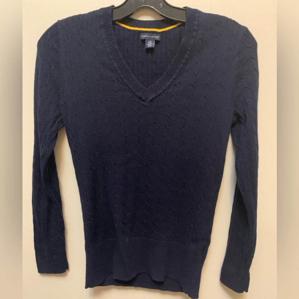 Tommy Hilfiger Cotton Navy Blue V-Neck Sweater